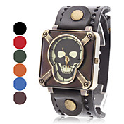Reloj de las mujeres del cráneo del cuero del estilo del análogo de cuarzo de pulsera (colores surtidos)