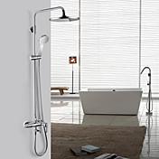 Zeitgenössische Centerset Chrome Finish Dusche Wasserhahn mit Handbrause Duschkopf +