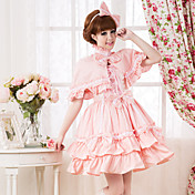 Short Sleeve Knee-length Pink Cotton Sweet Lolita Dress with Cape