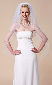 Three-tier Fingertip Wedding Veils With Beaded Edge