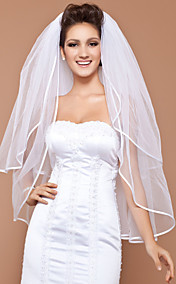 Two-tier Elbow Wedding Veil With Ribbon Edge