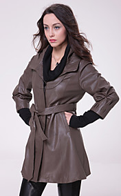 3/4 Sleeve Turndown Collar Party/ Career Lambskin Leather Coat With Belt  (More Colors)