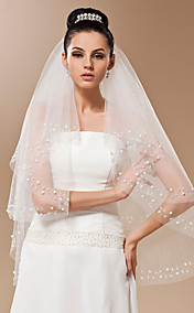 One-tier Tulle With Pearls Fingertip Length Veil (More Colors)