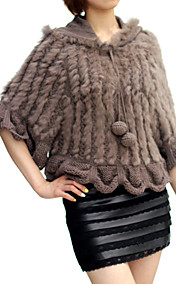3/4 Sleeve Hooded Collar Evening/ Office Rabbit Fur Jacket (More Colors)