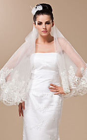 Beautiful Two-tier Fingertip Wedding Veil With Lace Applique Edge