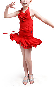 dancewear de poliéster con volantes y una falda top latin 2 piezas conjunto para los niños