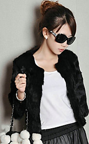 Long Sleeve Collarless Office Faux Fur Jacket