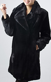 Long Sleeve Turndown Collar Evening/ Career Imitation Mink Fur Coat