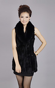 Sleeveless Fox Fur Collar Evening Lamb Fur Vest with Mink Fur Bottom