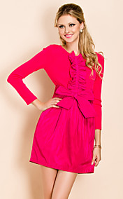 TS Ruffle And Bow Mix Fabric Dress