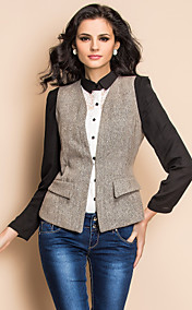TS Contrast Color Splicing Vest Style Tweed Jacket