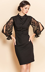 TS Lace Puff Sleeve Sheath Dress