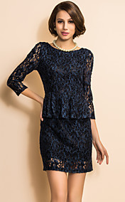 ts v tilbage elastisk fløjl blonde peplum kjole