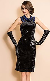TS VINTAGE Beads Velvet Sleeveless Sheath Dress