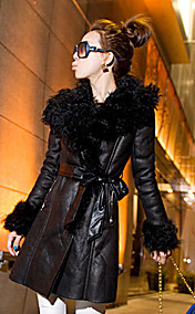 Long Sleeve Shawl Collar PU Casual/Office Coat