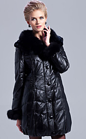 Wonderful Long Sleeve Fox Fur Shawl Collar Lambskin Leather Casual/Party Coat (More Colors)