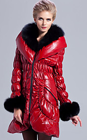 Long Sleeve Fox Fur Pillow Collar Lambskin Leather Casual/Party Coat (More Colors)