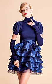TS VINTAGE High Neck Knitted Top Layered Ruffle Ball Dress With Gloves