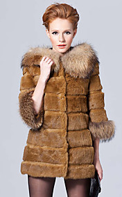 3/4 Sleeve Raccoon Hooded Collar Rex Rabbit Fur Casual/Party Coat (More Colors)