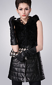Hooded Collar Lambskin Leather & Lamb Fur Casual/Party Vest