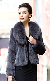 Long Sleeve Fox Fur Shawl Collar Rex Rabbit Fur Casual/Office Jacket (More Colors)