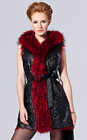 Hooded Collar Lambskin Leather & Raccoon Fur Casual/Party Vest (More Colors)