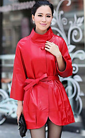 3/4 Sleeve Turndown Collar Lambskin Leather Casual/Party Coat (More Colors)