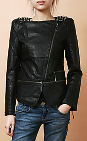 Stylish Long Sleeve Collarless PU With Zipper Party/Office Jacket