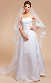 One-tier kathedraal bruiloft sluier Met Kant Applique Edge