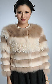 Long Sleeve Rex Rabbit Fur/ Fox Fur/ Tibet Sheep Fur Casual/Party Jacket