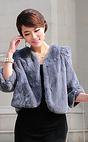 3/4 Sleeve Collarless Rex Rabbit Fur Casual/Party Jacket (More Colors)
