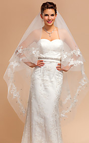 One-tier Waltz Wedding Veils With Lace Applique/Finished Edge