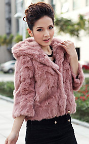 3/4 Sleeve Hood Rabbit Fur Casual/Party Jacket(More Colors)