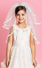 Beautiful Crown Wedding Flower Girl Veil With Lace Applique Edge