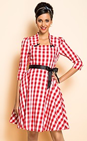 TS VINTAGE Rockabilly Girl Check Pattern Drawstring Dress