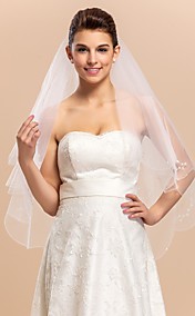 Two-tier Tulle Fingertip Wedding Veil With Beaded Edge