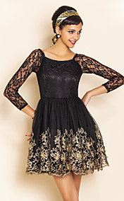 TS VINTAGE Embroidery Off Shoulder Swing Dress