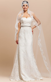 Un rang Voiles de mariage de chapelle avec dentelle Applique bord