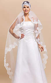 1 Layer Marvelous Waltz Wedding Veil With Lace Applique Edge