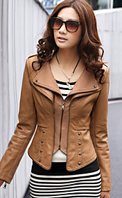 Long Sleeve Standing Collar PU Casual/Party Jacket(More Colors)