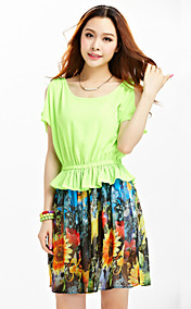 Ts Cold Shoulder Contrast Color Print Jurk