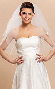2 Capa hermoso velo de novia codo con corte Edge