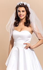 Elegent de 2 capas codo longitud velo de novia con el aro floral