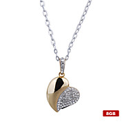  8GB Crystal Heart Shaped USB Flash Drive Necklace (Gold)