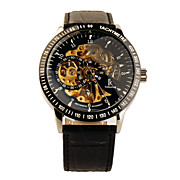 Stainless Steel Mechanical Wristwatch with Genuine PU Leather Band Black