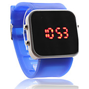  Silicone Band Women Men Unisex Jelly Sport Style Square Mirror LED Wrist Watch - Blue