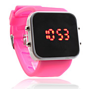  Silicone Band Women Men Unisex Jelly Sport Style Square Mirror LED Wrist Watch - Peach Red
