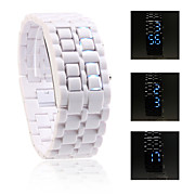  Digital Lava Style Iron Sport Unisex Blue LED Faceless Wrist Watch - White
