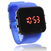  Silicone Band Women Men Unisex Jelly Sport Style Square Mirror LED Wrist Watch - Blue