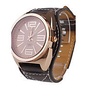  Unisex Big Dial Wide PU Leather Band Student Style Quartz Wrist Watch - Brown